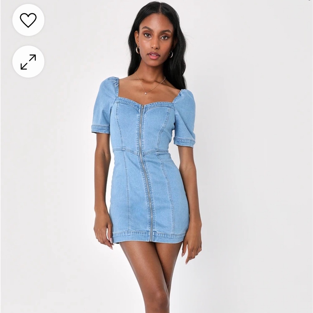 Lulus Trending Vibe Medium Wash Zip-Front Denim Dress